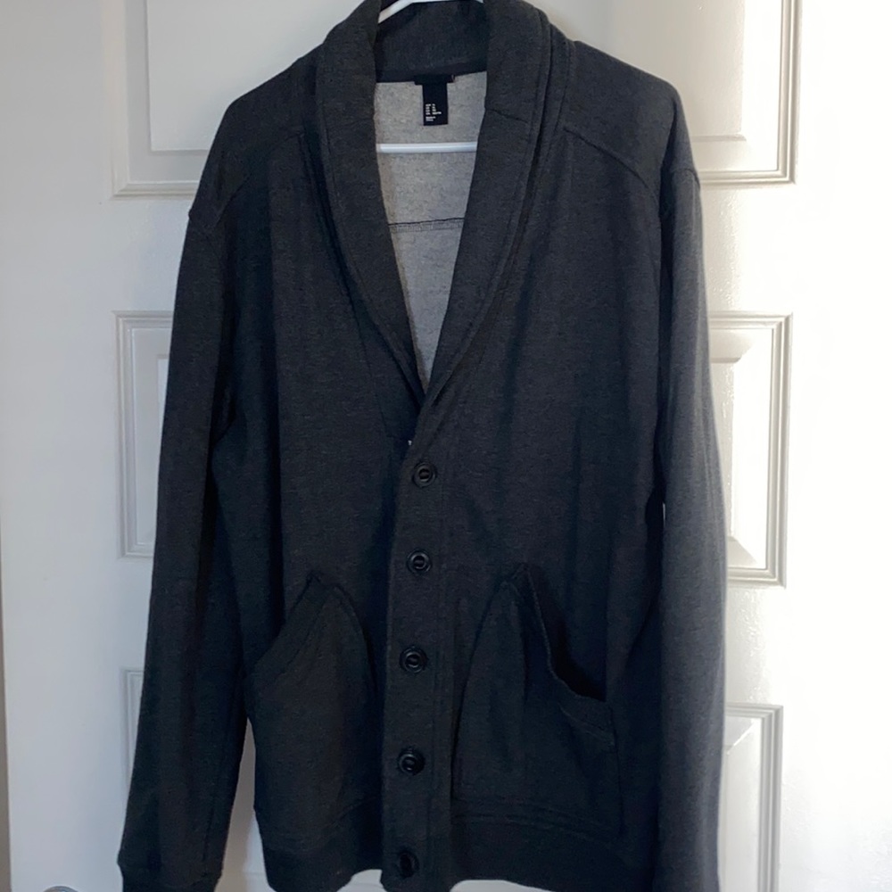 Mens H&M dark gray cardigan sweater size XL